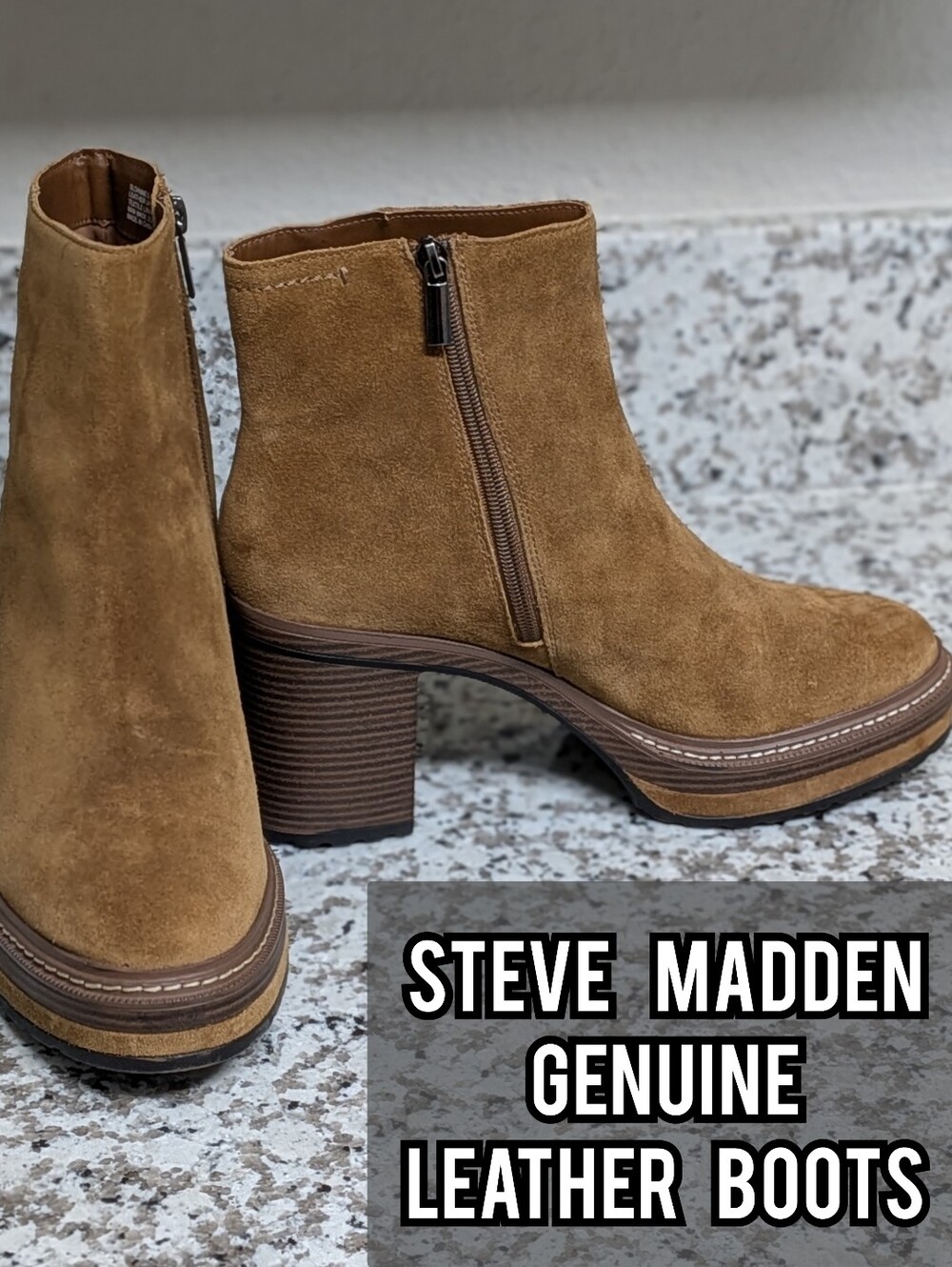 Steve Madden Genuine Suede Leather Tan Boots Sz 11 Fall Booties Caramel